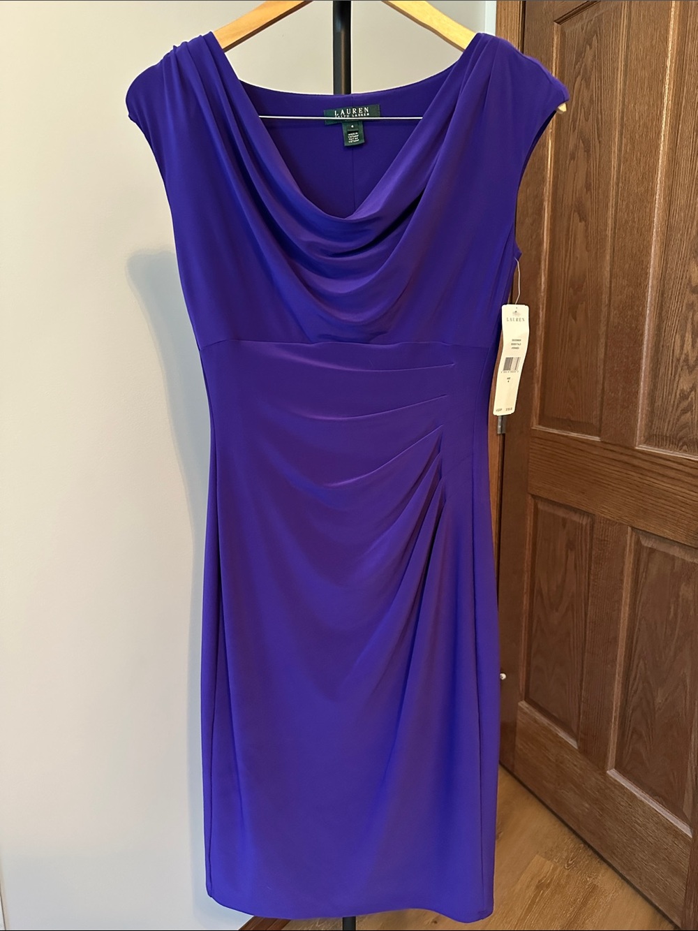 Ralph Lauren Royal Purple Cowl Neck Knee Length Dress, size 4
